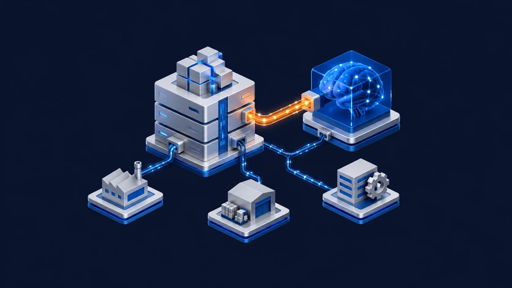 Enterprise data hub connected to an AI model and business process modules