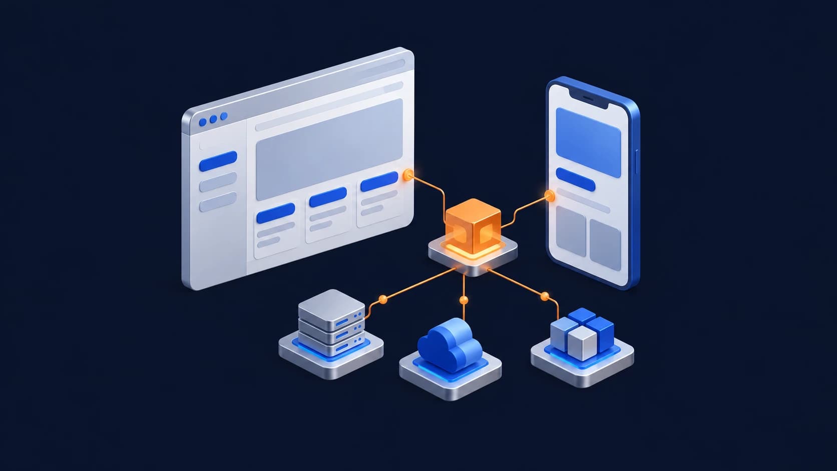 Web and mobile interfaces connected to shared application services